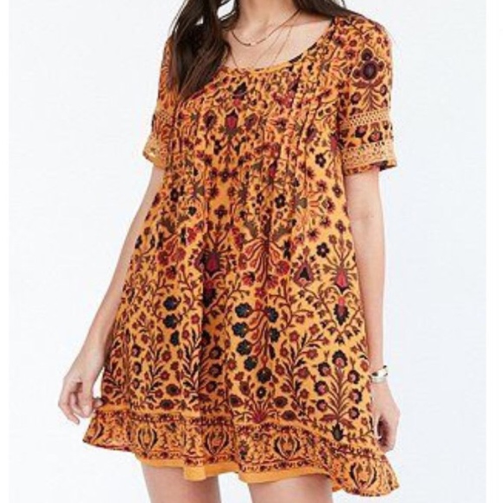 UO // boho mustard babydoll dress